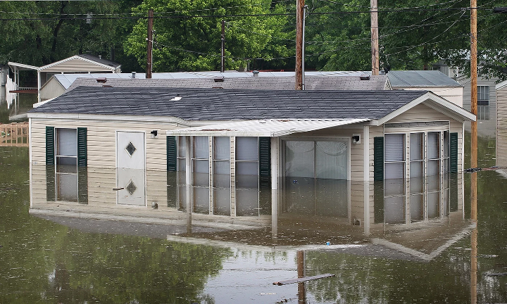 A home with significant water damage from flooding. 