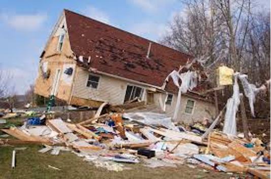 A single-family that has been destroyed by wind or tornado