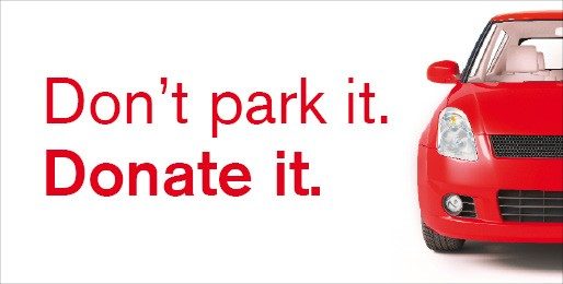 Half a car showing on right side with "Don't park it. Donate it." written.