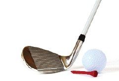 Golf club, golf ball and golf tee.