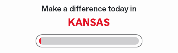 Animated progress bar moves from 0% to 100%. Text says: Make a difference today in Kansas, Ohio,  Florida, New York, Louisiana, South Carolina, Massachusetts and Yoru Back Yard