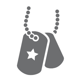 Grey lineart icon of dog tags