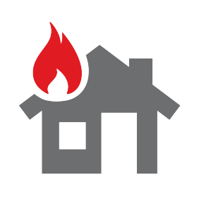 Icon of house on fire.