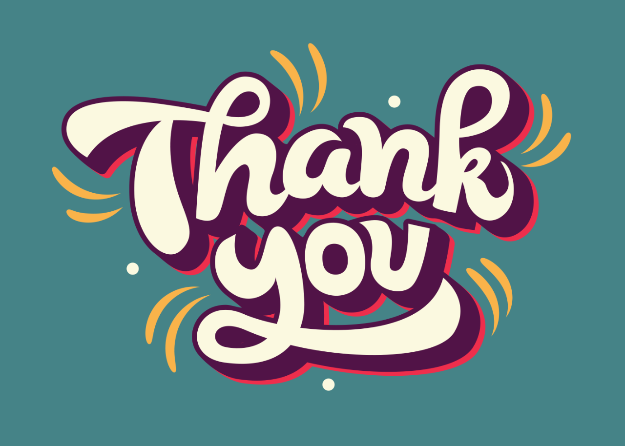 Image of tribute card saying thank you