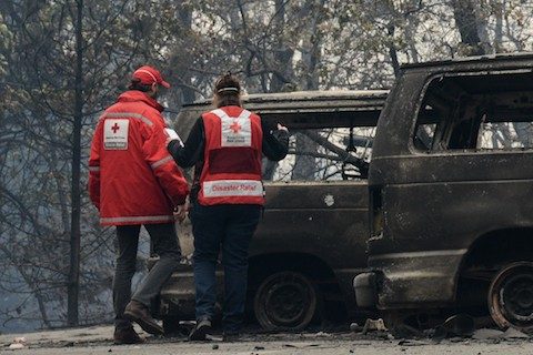 Red Cross volunteers surveying area