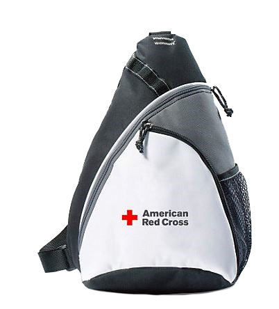 Black, white, and grey monopak bag with American Red Cross logo