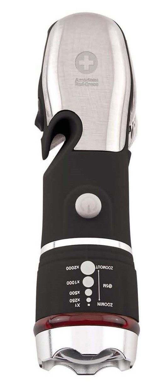 Black and silver flashlight multitool