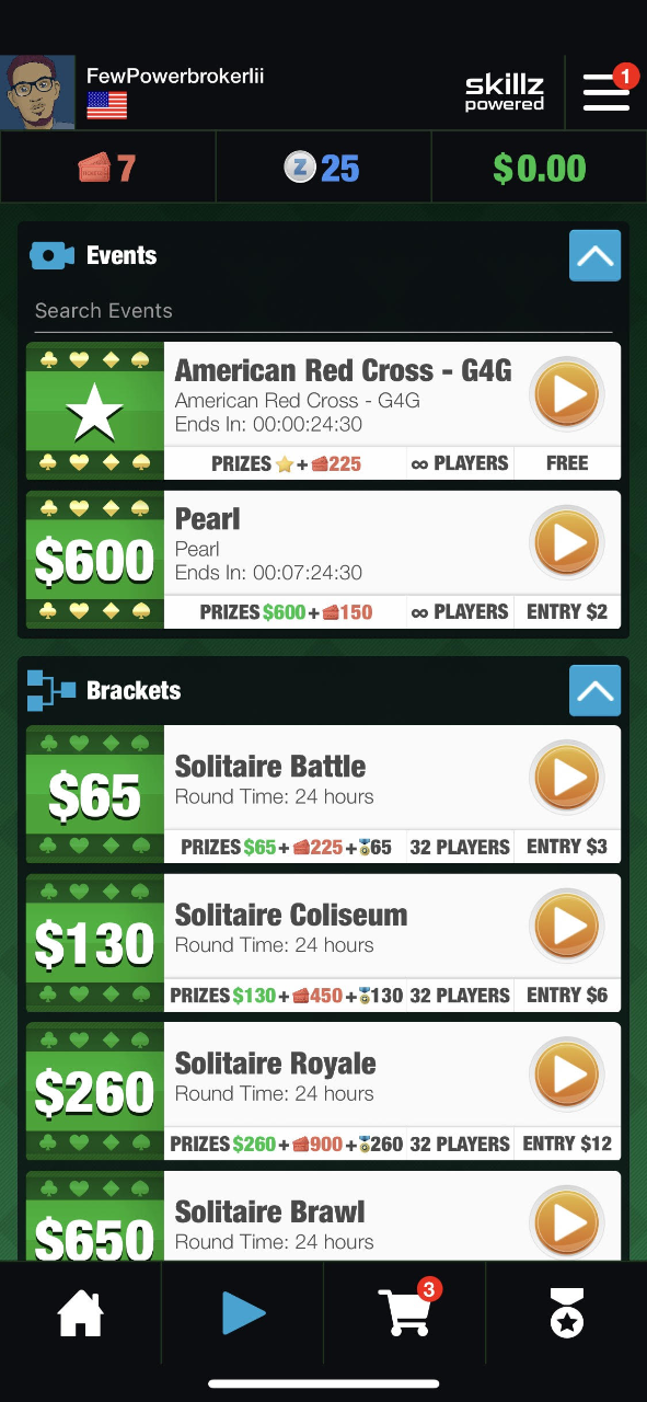 Example of solitaire tournament screen