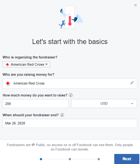 Facebook fundraiser process - step 1