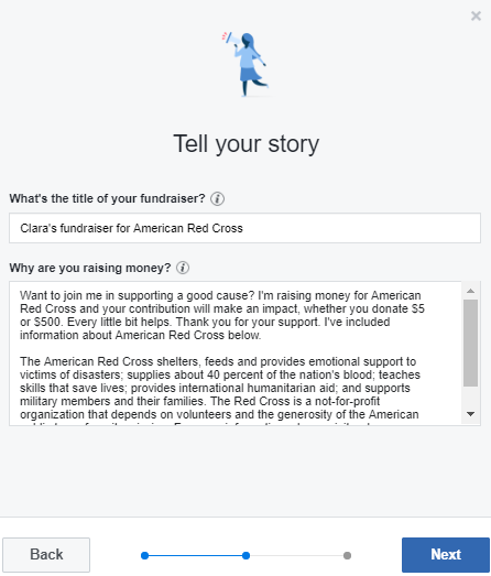 Facebook fundraiser process - step 2