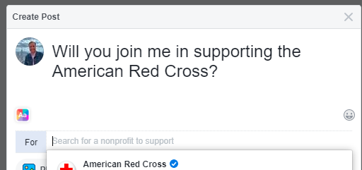 Example of a Facebook post supporting a non-profit campaign