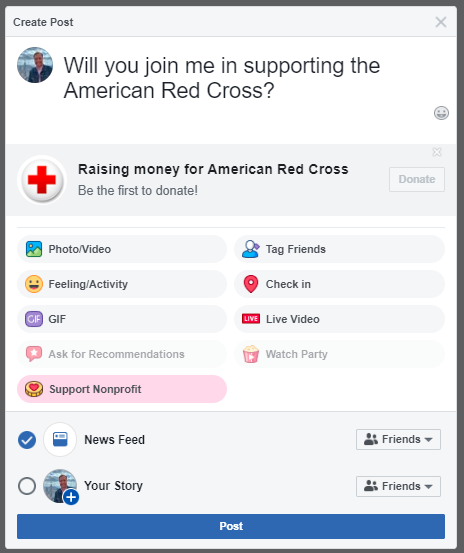 Example of a Facebook post about a non-profit campaign