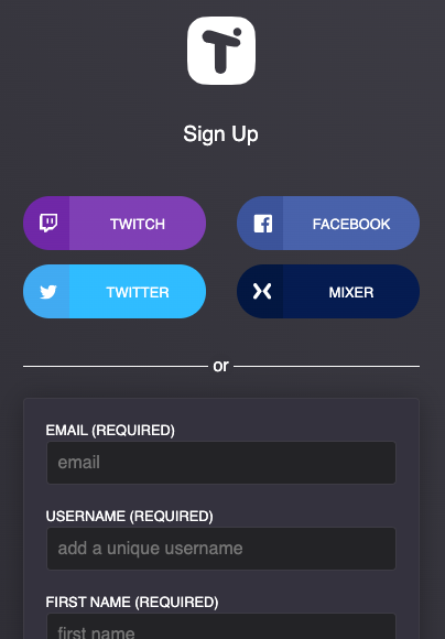 Tiltify login page