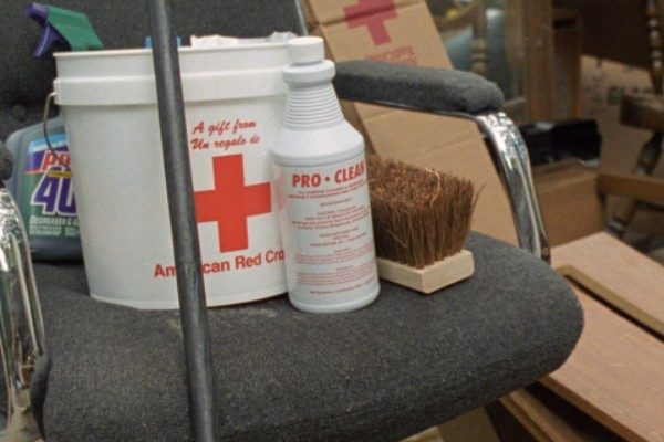 Cleaning supplies provided by the Red Cross