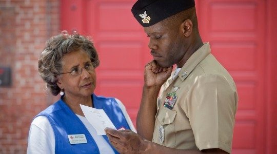 Woman helps soldier