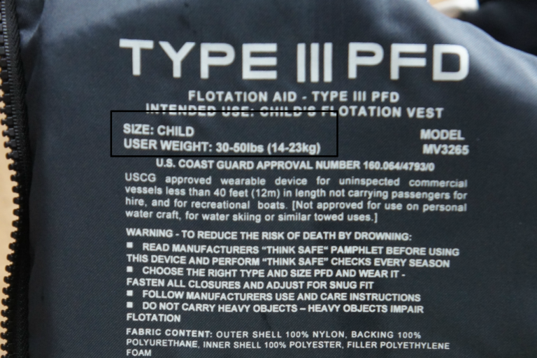 Life jacket size label