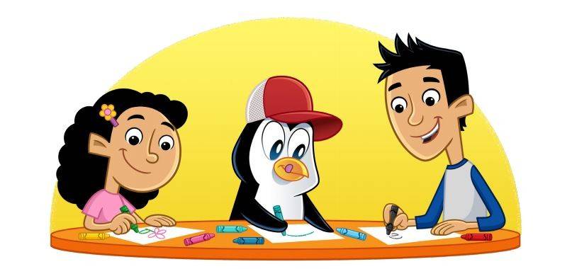 Pedro the Penguin coloring with kids