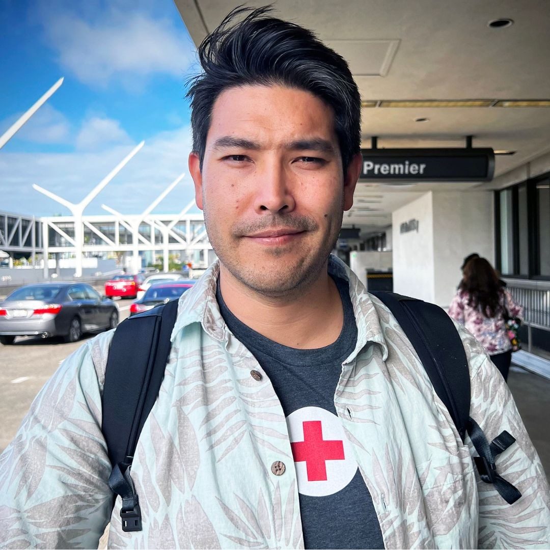 redcrosser outside of airport