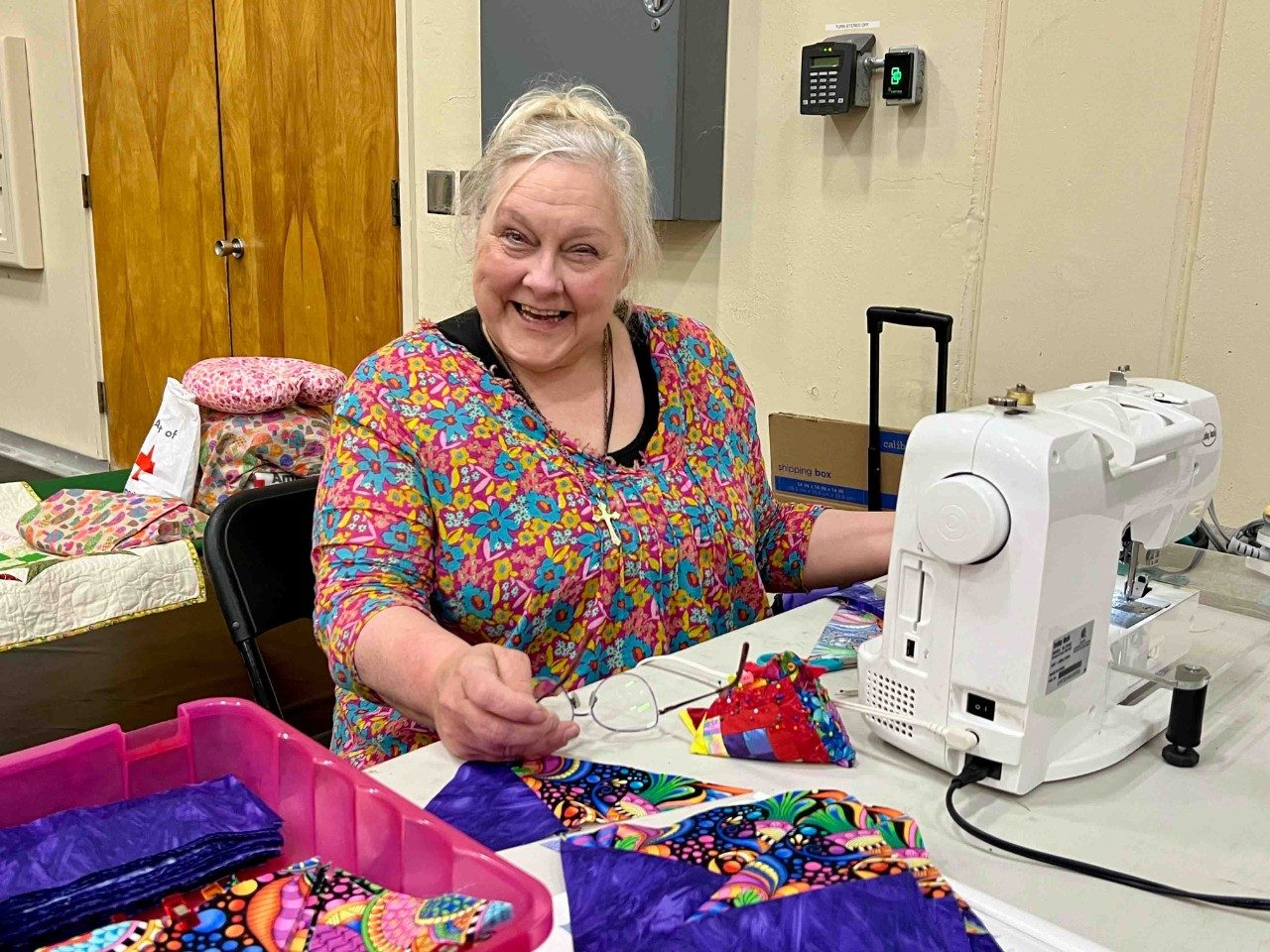 Joyce Horne with her sewing supplies