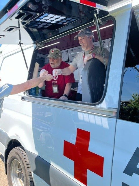 Volunteers working with residents