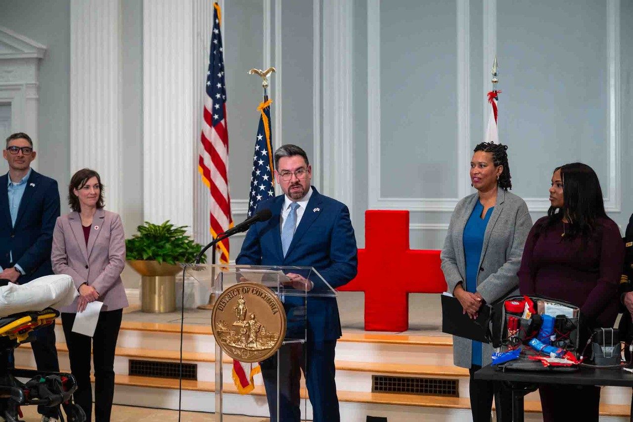 Press conference for new program providing blood supplies for ambulances.