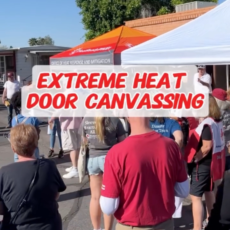 Screenshot of video with "Extreme Heat Door Canvassing" text.
