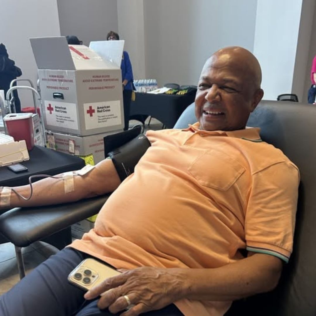 man donating blood