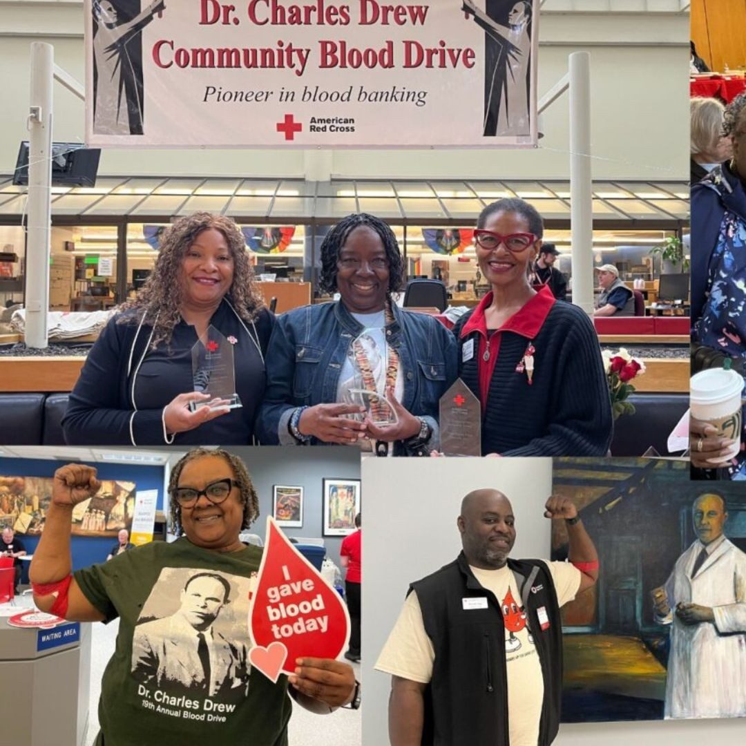 collage of blood donors at blood drive