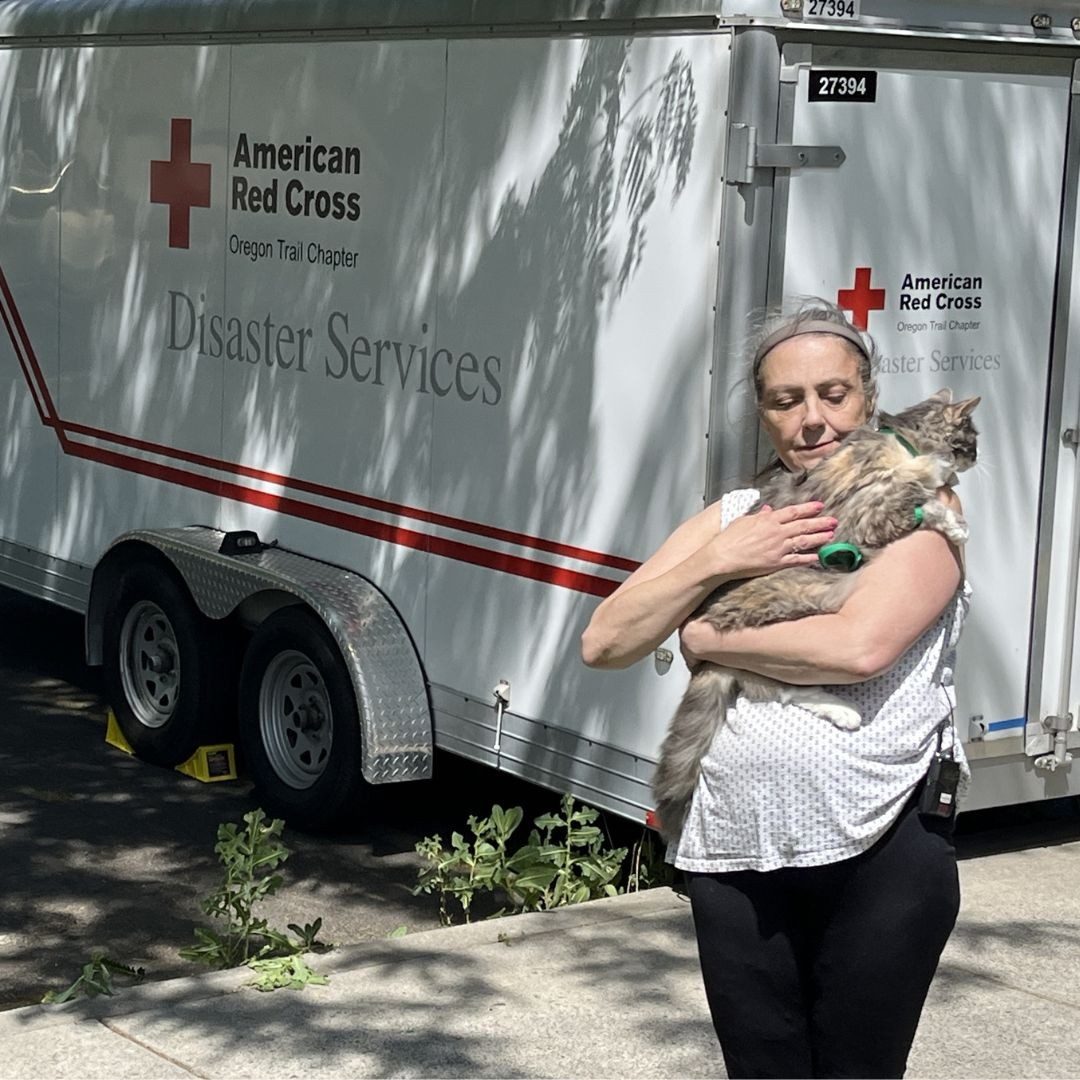 redcrosser embracing cat