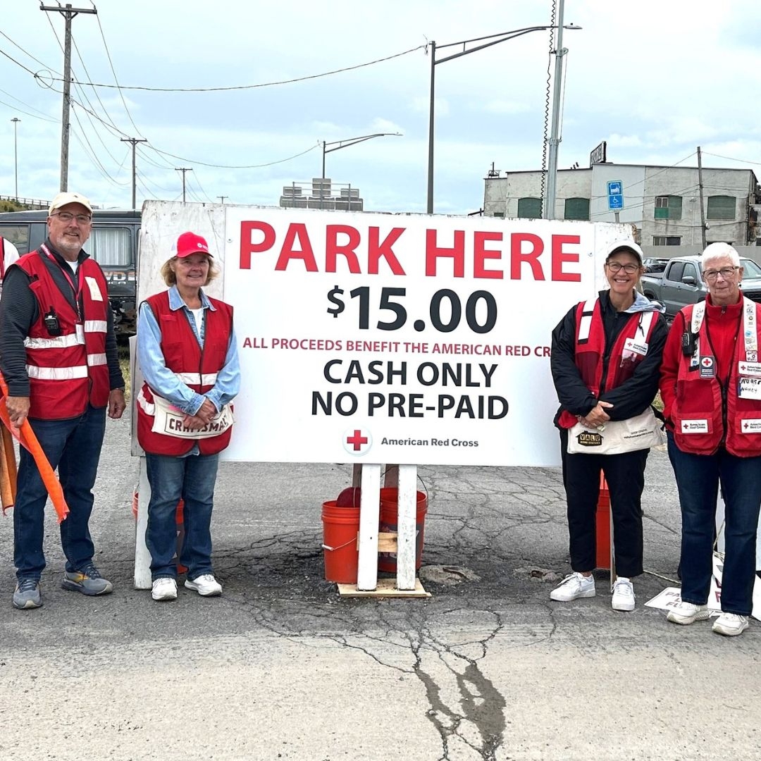 red crossers at parking entrance