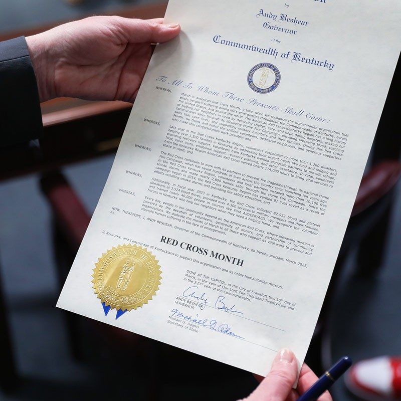 official certificate recognizing March as Red Cross Month.