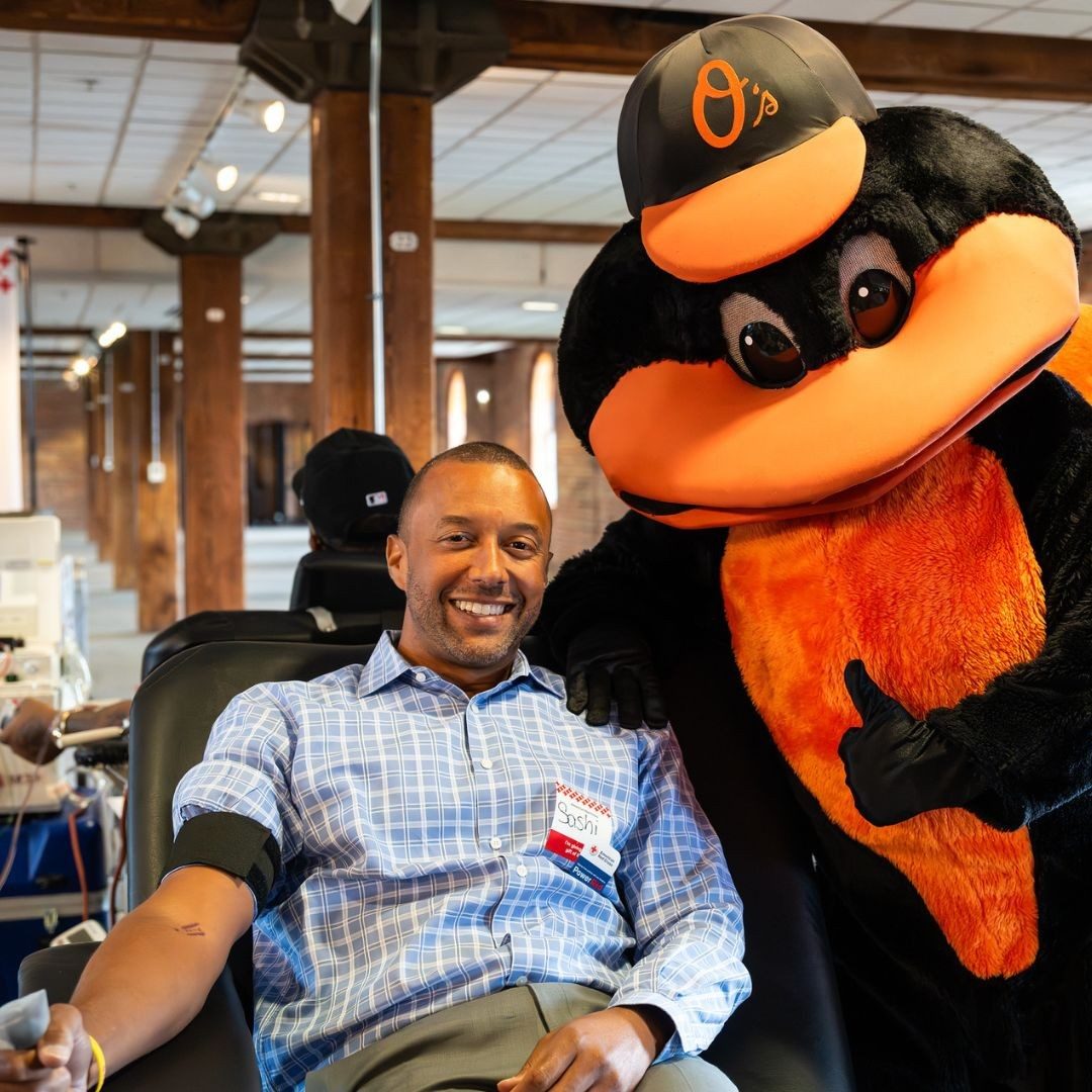 blood donor and mascot
