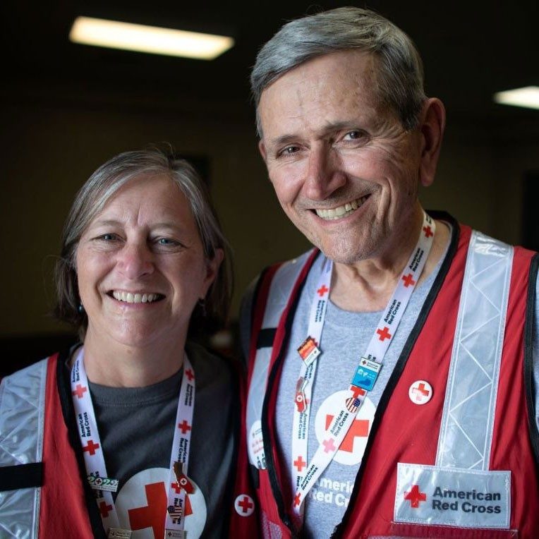 Two Red Cross of Southern Nevada volunteers pose for a photo while on deployment.