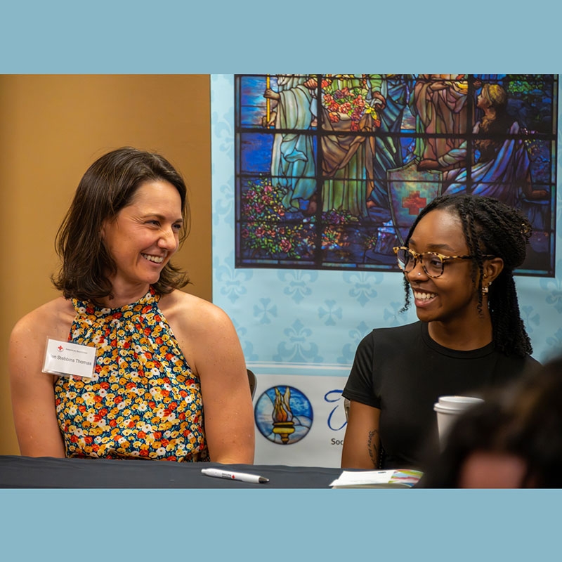 Panelists Jen Stebbins Thomas and Lex Dallas at the Women in Service Tea event.
