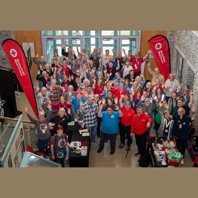 group pic of the Disaster Training participants in the lobby of a building.