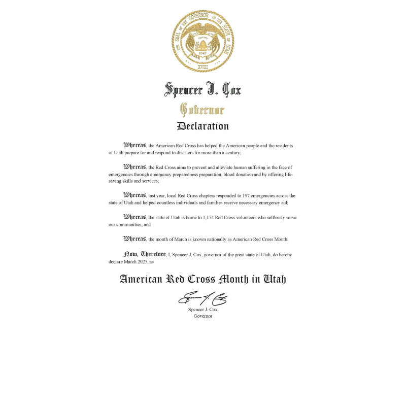 Screenshot of Red Cross Month Proclamation in Utah.