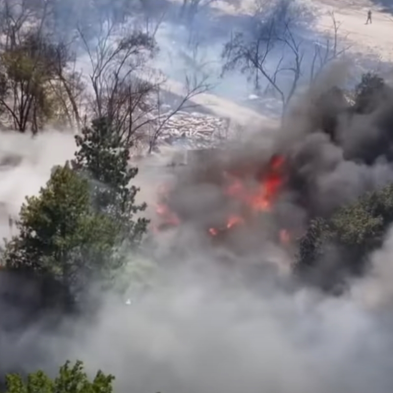 Area of woods on fire.