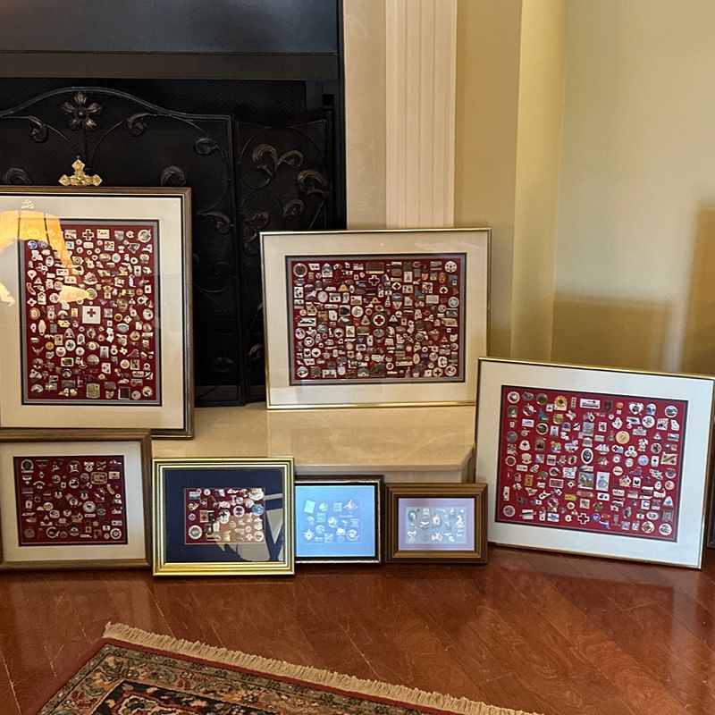 8 frames of Red Cross pins