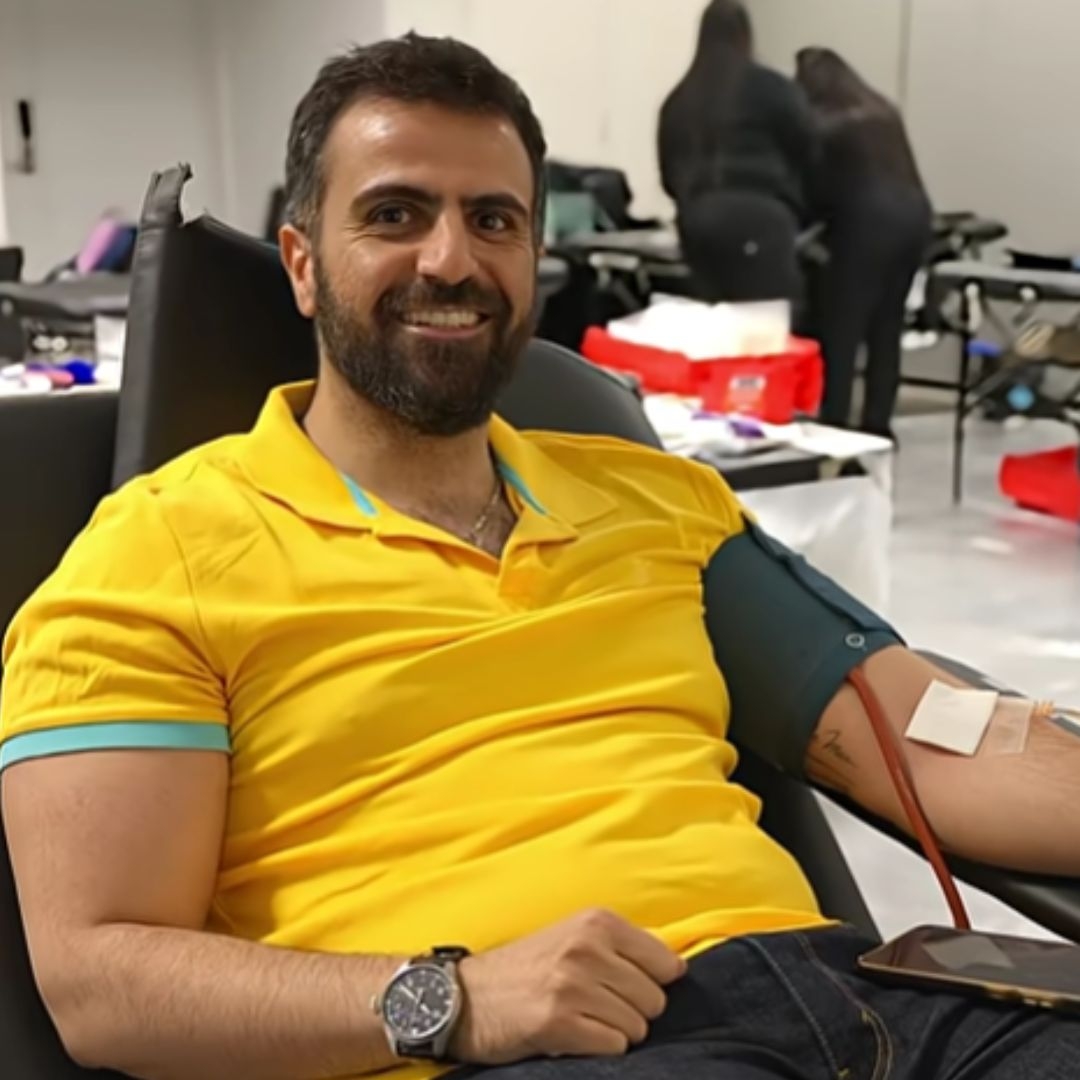 man donating blood