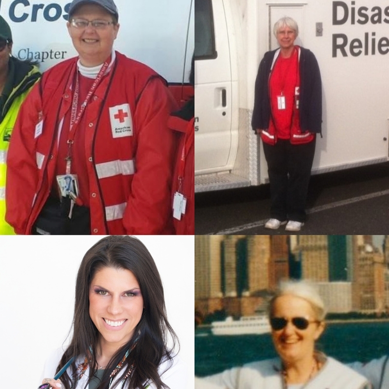 Collage of four female Red Cross volunteers from various time periods.