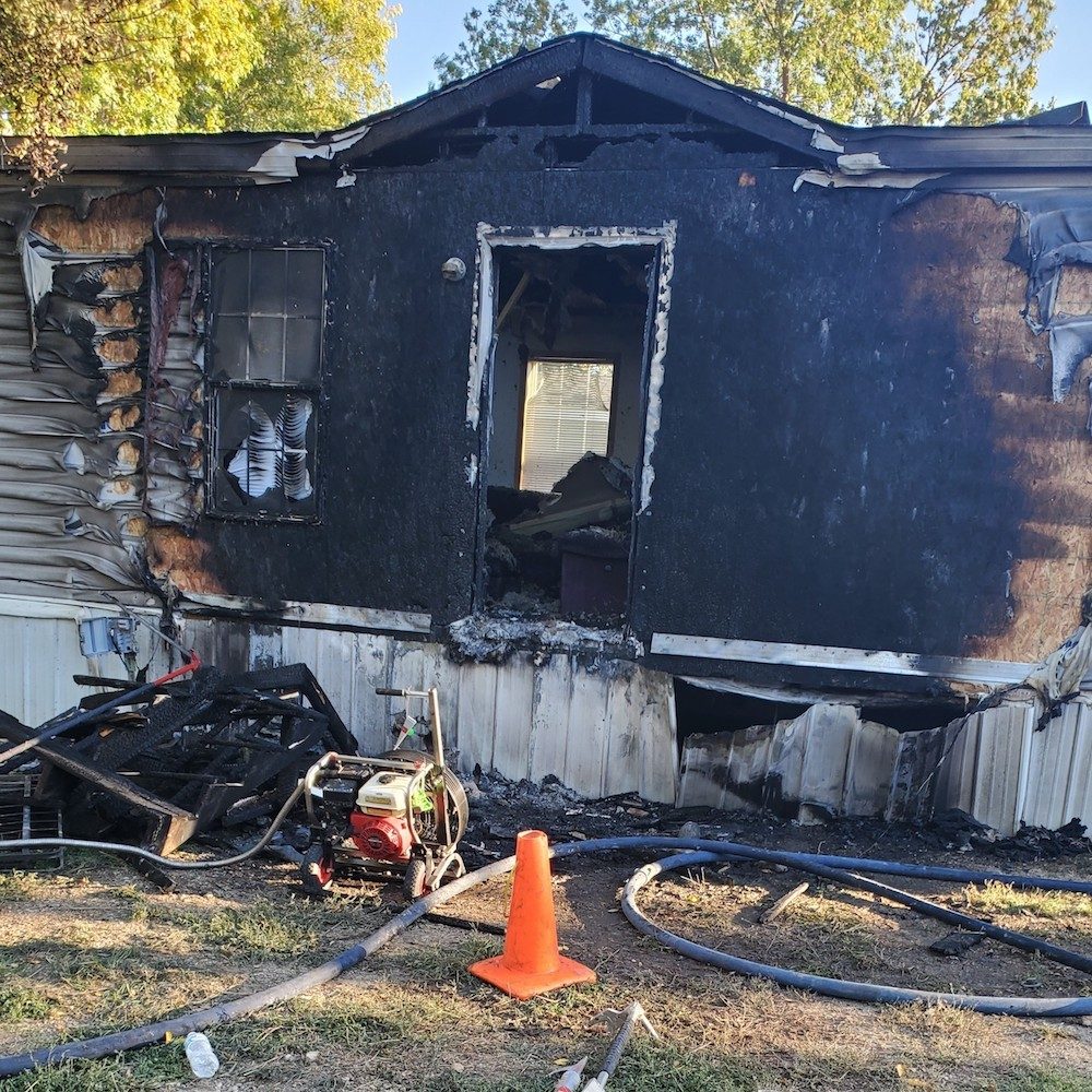 Exterior of a house destroyed by a home fire