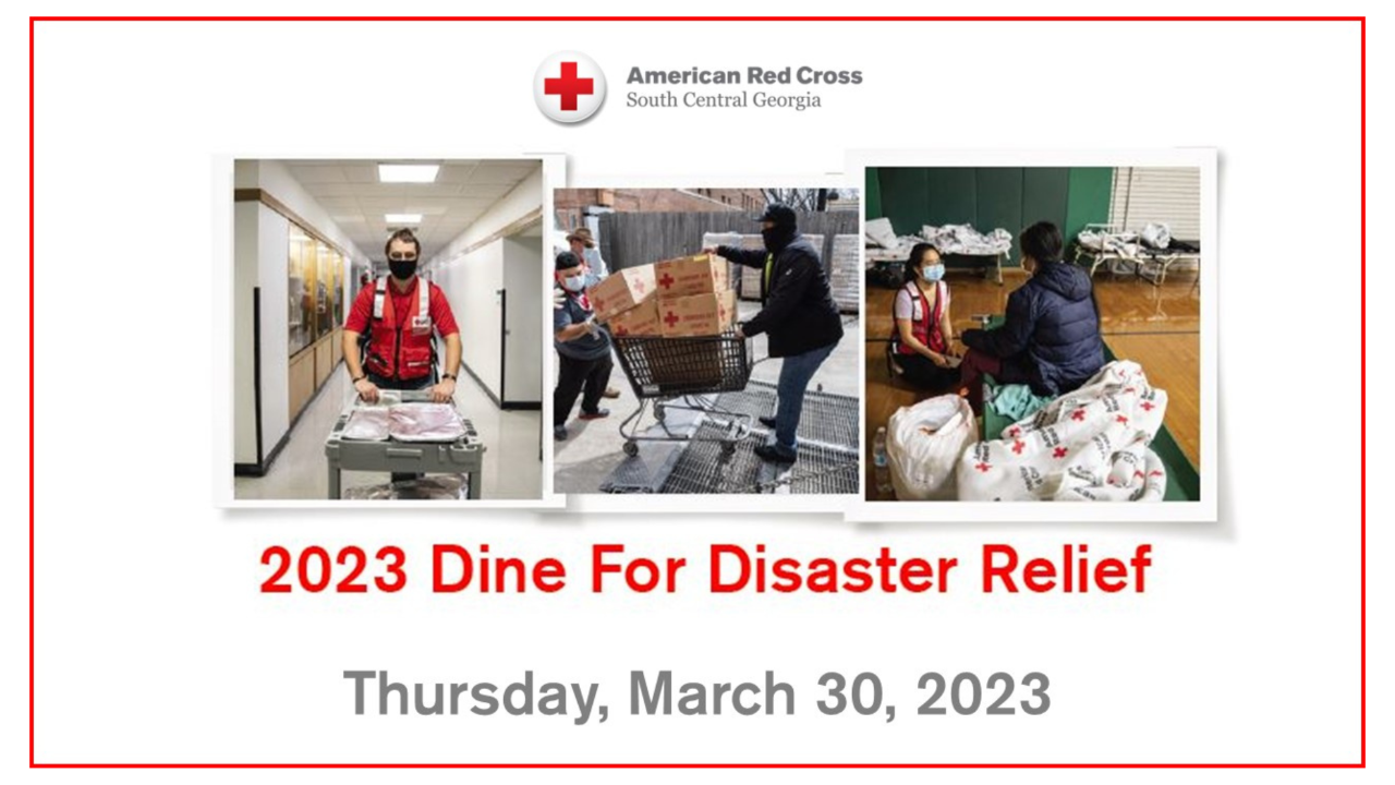 Dine for Disaster Relief header with images of Red Cross relief efforts