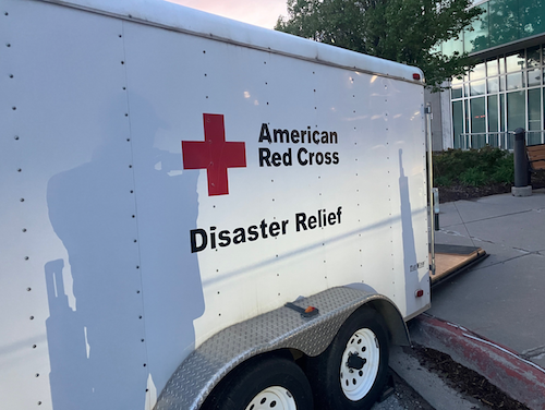 Red Cross disaster relief trailer for hauling supplies