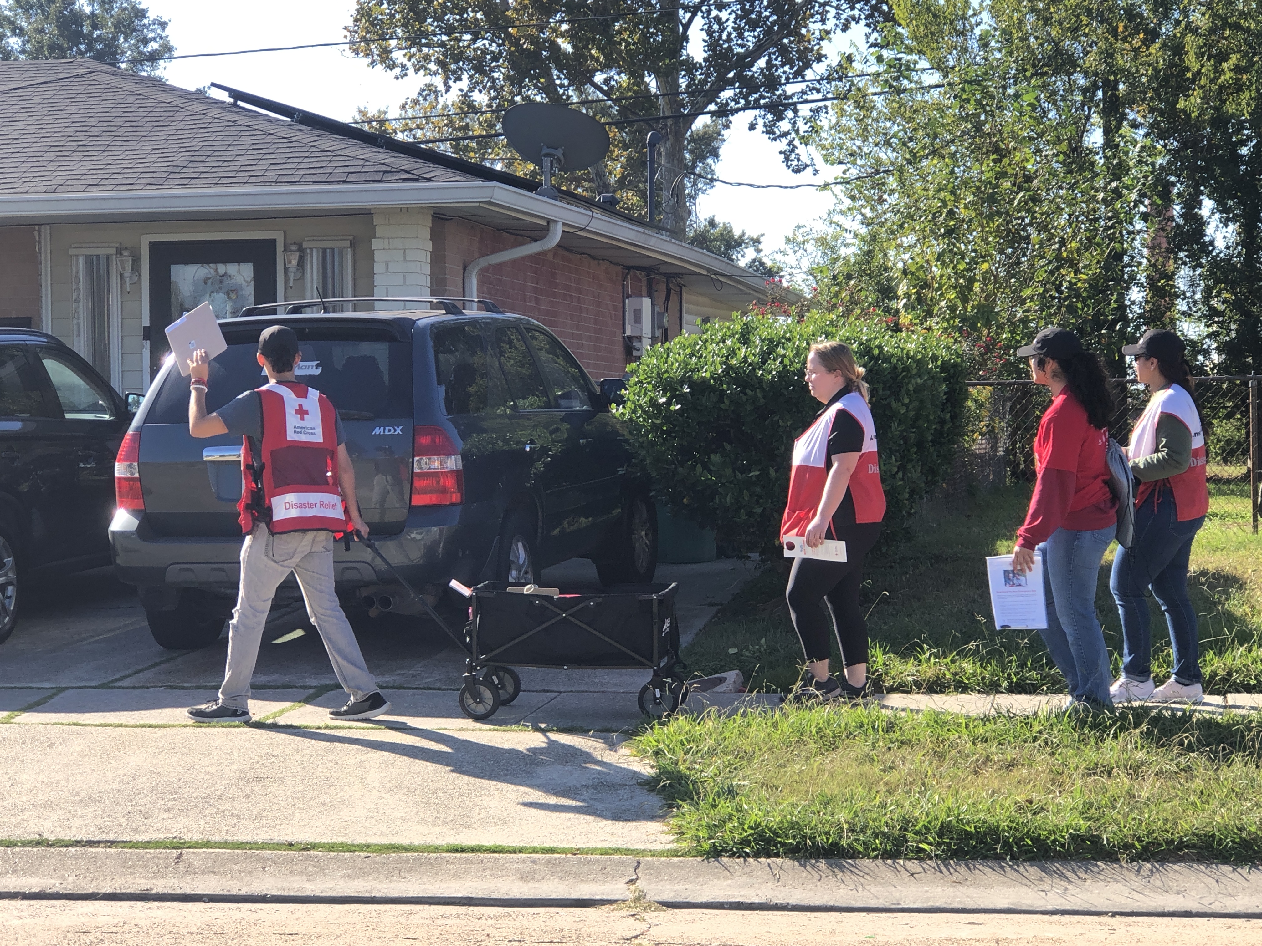 volunteers walking in neighborhood