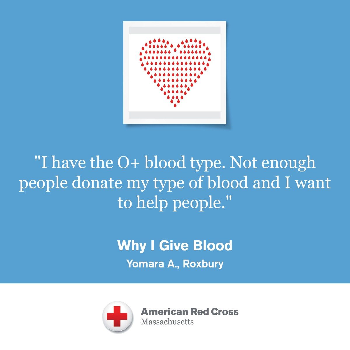Drawing of heart with Why I Give Blood quote from Yomara A. 