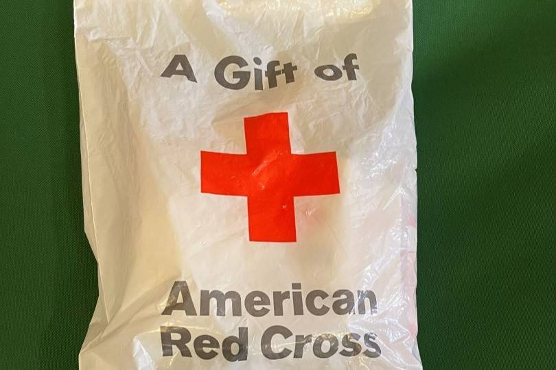 Red Cross bag of comfort items