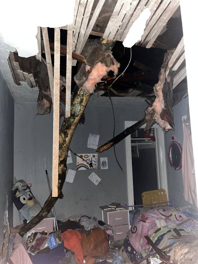 Room with collapsed ceiling