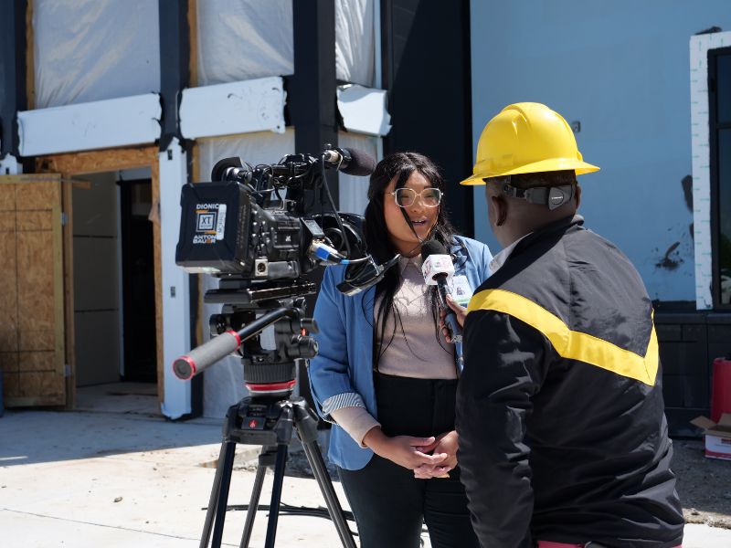 woman being interviewed