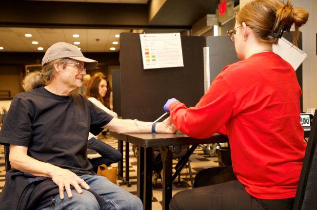 A blood donor giving blood