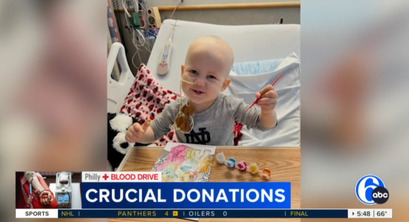 Young Caroline in a hospital bed.